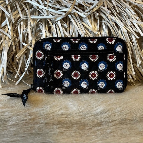 VERA BRADLEY Night Owl Zip Around Wallet Long Wristlet Navy Red Y2K 2008 - Picture 4 of 10